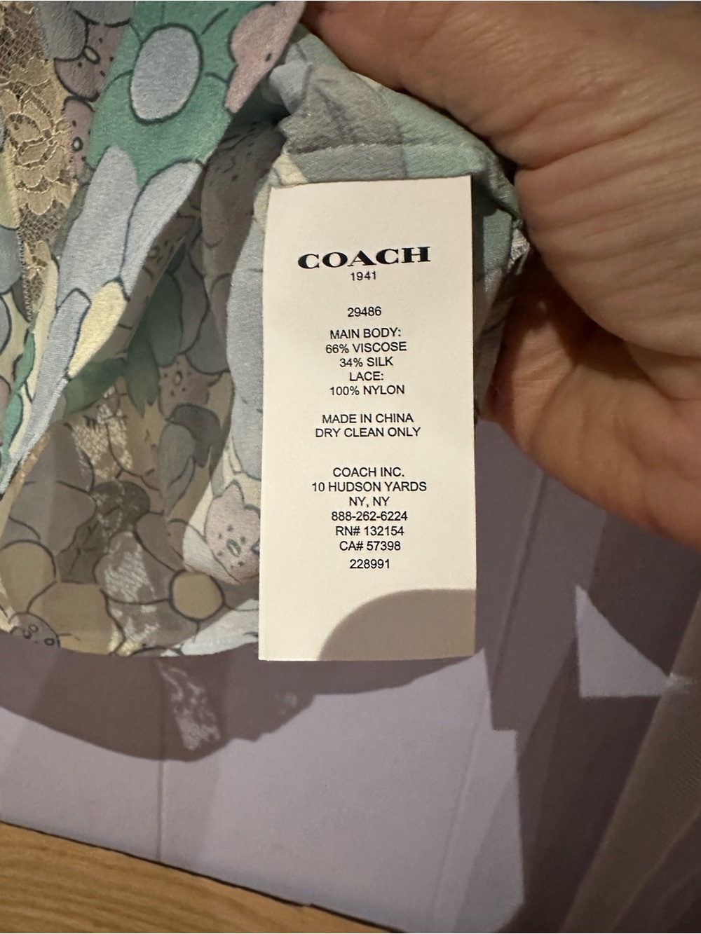 Coach Floral Lace Trim Tie-Neck Camisole - Mint Blue - Picture 4 of 6